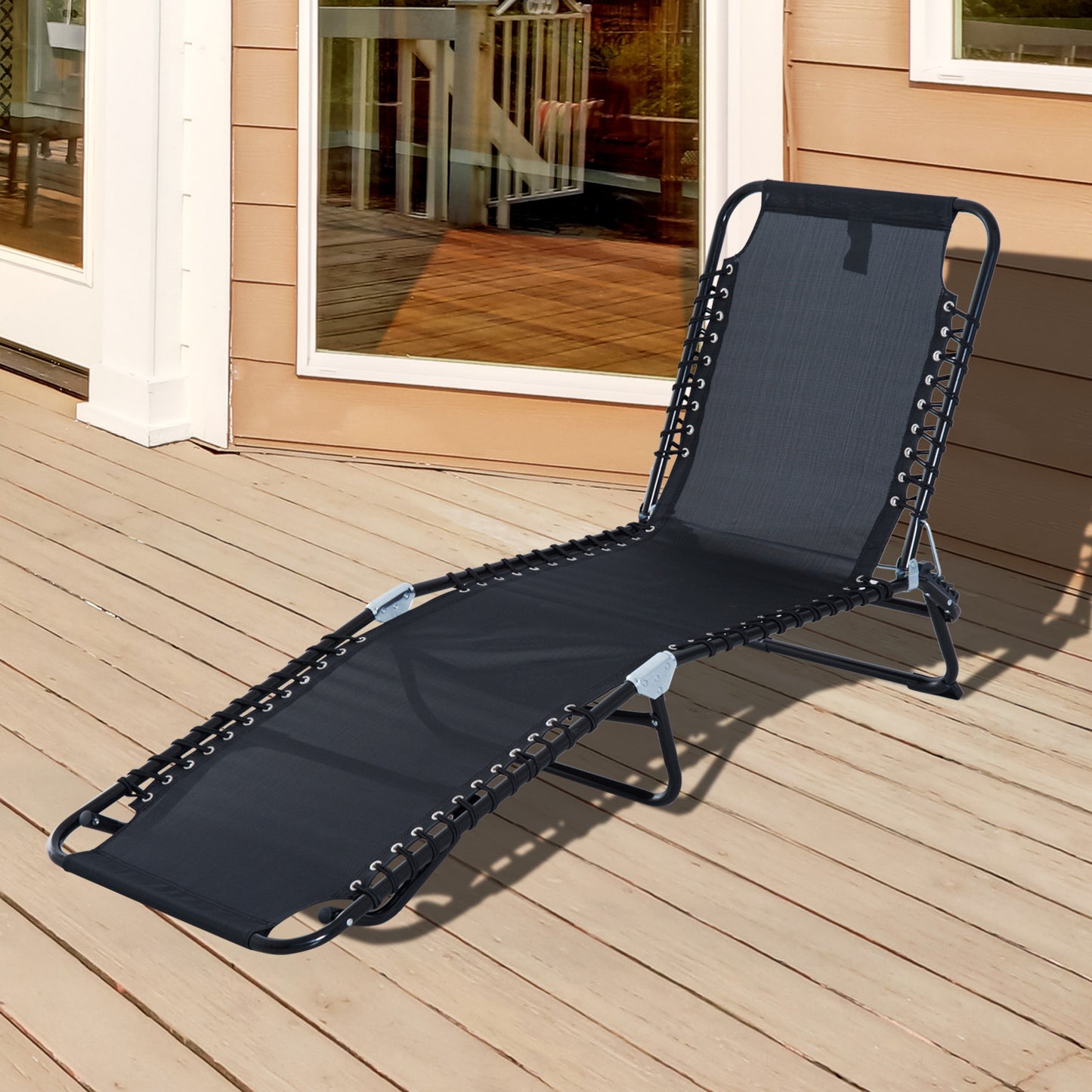 Outsunny 4-Level Adjustable Folding Beach Bed Reclining Lounger Cot Lightweight Portable Camping Camping Recliner Seat, Black | Aosom Canada