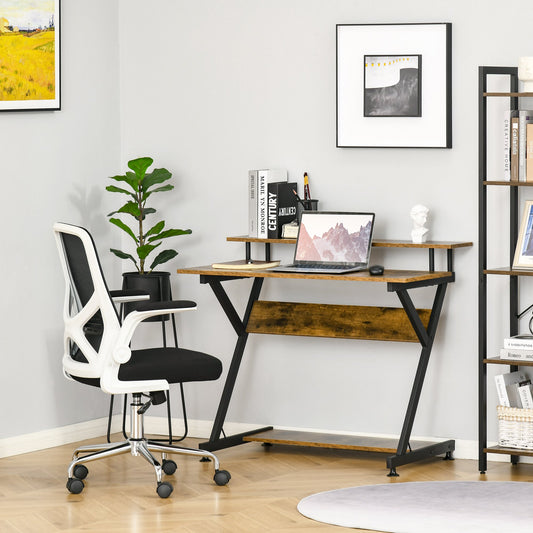 HOMCOM Industrial Computer Desk with Monitor Shelf and Storage, R Shaped Gaming Study Writing Table for Home Office, Brown | Aosom Canada