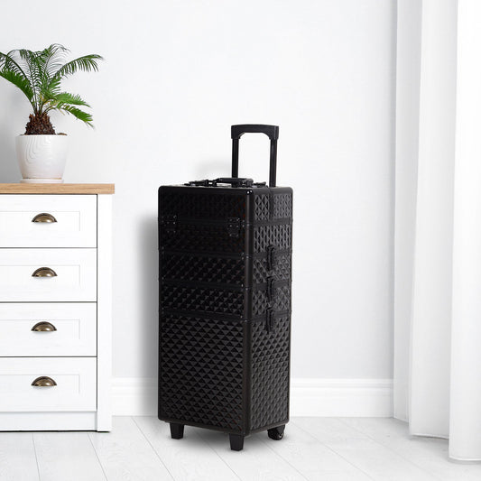 Homcom Makeup Case Travel Cosmetic Case Upright Make Up Trolley Large Professional Travel Train Case Black | Aosom Canada