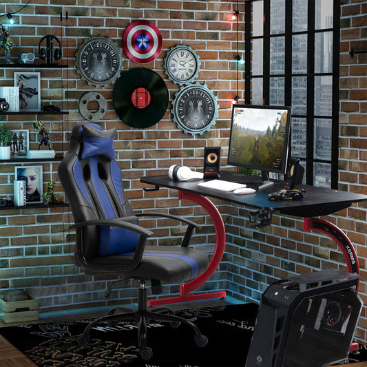 HOMCOM High Back Racing Style Gaming Chair Adjustable PU Leather Swivel Computer Task Seat w/ Lumbar Support and Pillow Blue | Aosom Canada