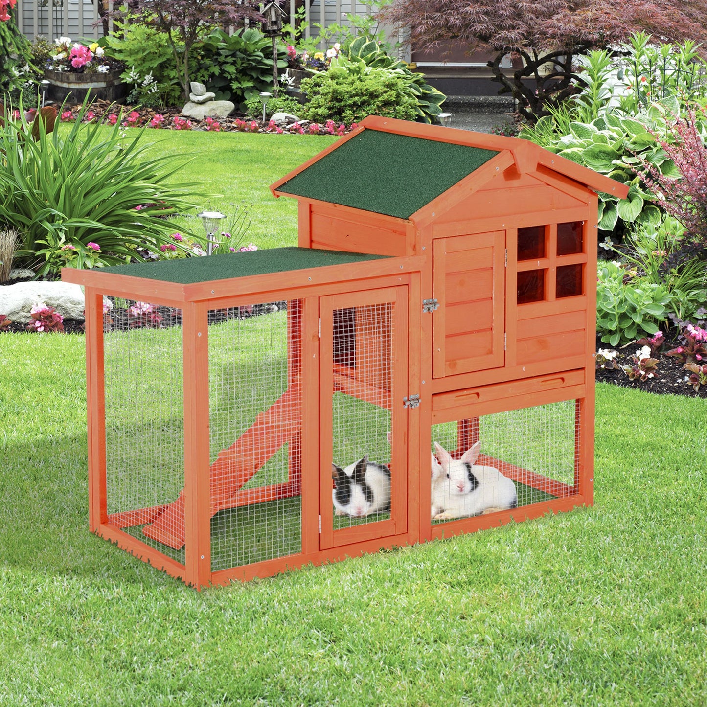 PawHut 48” x 24" x 36" Deluxe Waterproof Rabbit Hutch Wooden Bunny Cage Small Animal House with Ladder and Run | Aosom Canada