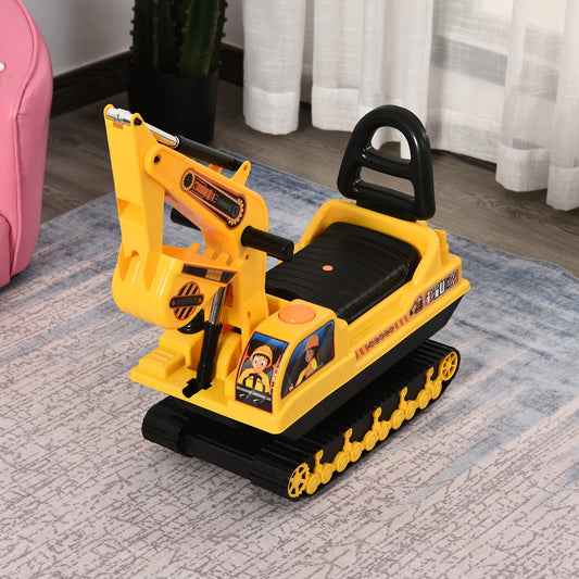 Qaba Ride On Excavator Toy Tractor Digger Movable Scooter Walker Pretend Toddler Construction Truckt Storage For Kid 3-8 Yellow Black | Aosom Canada