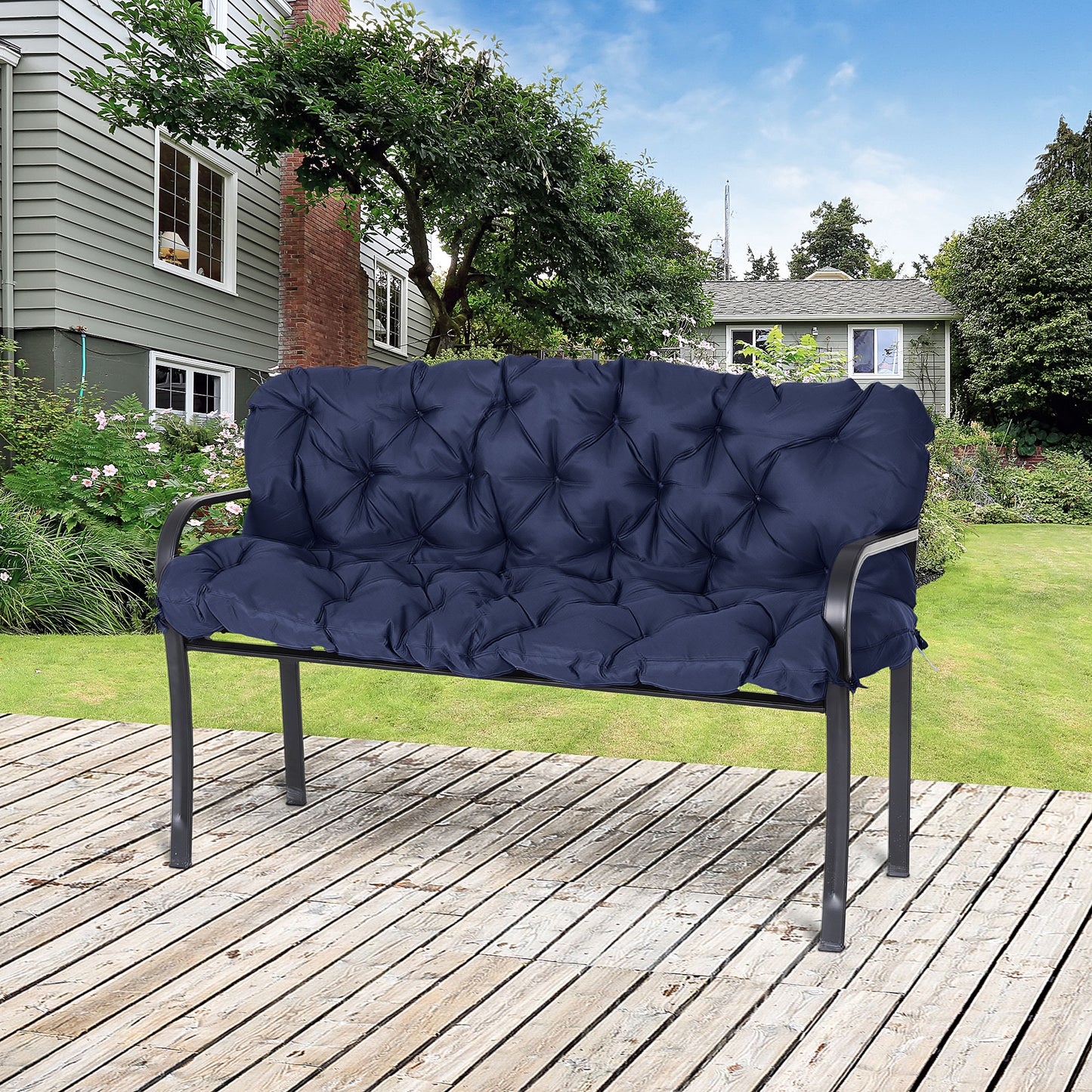 Outsunny 3 Seater Outdoor Seat Pads Bench Swing Chair Replacement Cushions Backrest for Patio Garden, Dark Blue | Aosom Canada