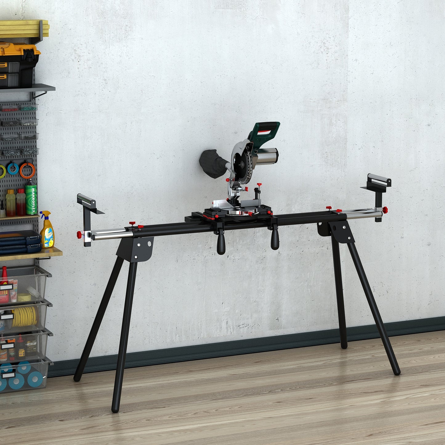 DURHAND Collapsible Rolling Miter Saw Stand with Quick Release Mounting Brackets, Rollers and End Stops, Heavy Duty | Aosom Canada