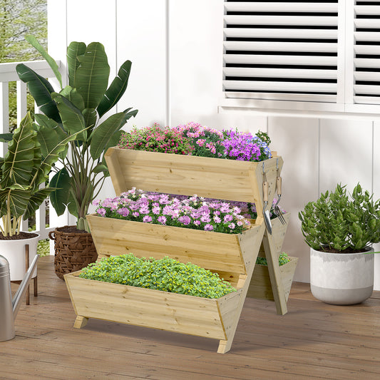 Outsunny Raised Garden Bed Wood, Freestanding Planter Stand with 5 Planting Boxes and 4 Hooks, Good for Herbs, Flowers | Aosom Canada