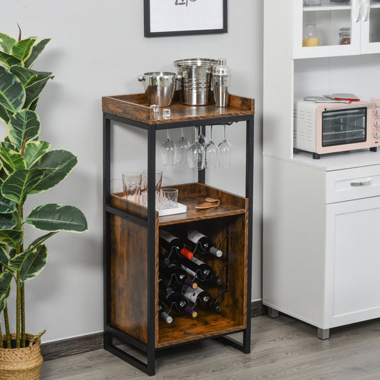 HOMCOM Retro Industrial 9-bottle Wine Rack Storage Cabinet Serving Bar Wood Buffet with  Glass Holders | Aosom Canada