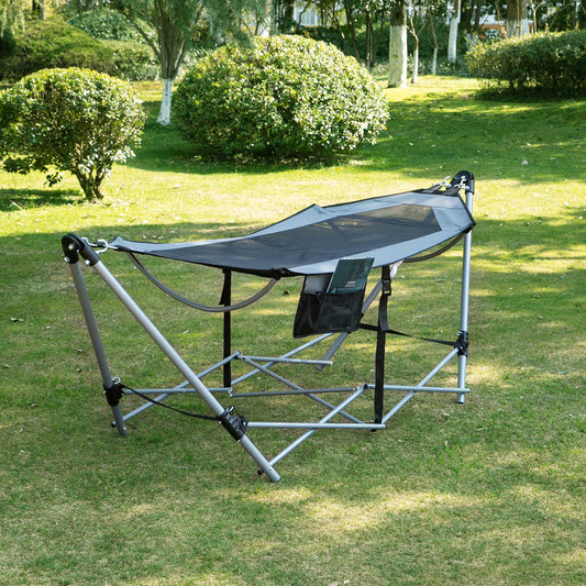 Outsunny Hammock with Stand, Portable Hammock with Carrying Bag and Pocket for Travel, Beach, Backyard, Patio, Hiking, Dark Grey | Aosom Canada