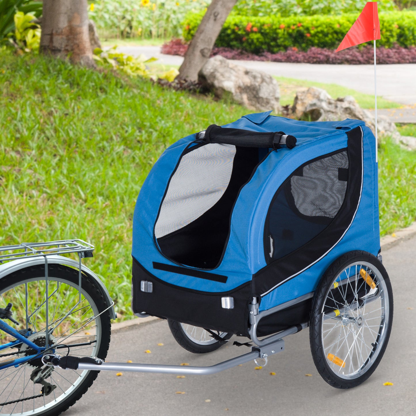 Aosom Pet Bike Bicycle Trailer Dog Cat Pet Travel Carrier Foldable Blue | Aosom Canada