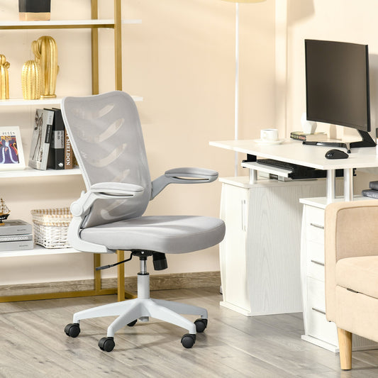 Vinsetto Mesh Home Office Chair Mid Back Task Desk Chair with Lumbar Back Support, Flip-Up Arm, Adjustable Height, Grey | Aosom Canada