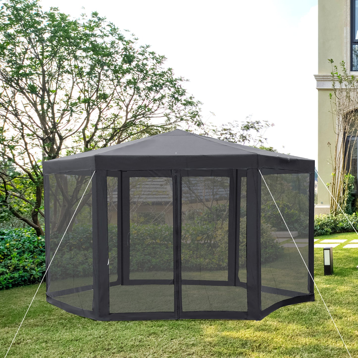 Outsunny Φ13' Hexagon Patio Gazebo Tent Garden Party Outdoor Activity Event Canopy Quick Sun Shelter Pavilion, Dark Grey | Aosom Canada