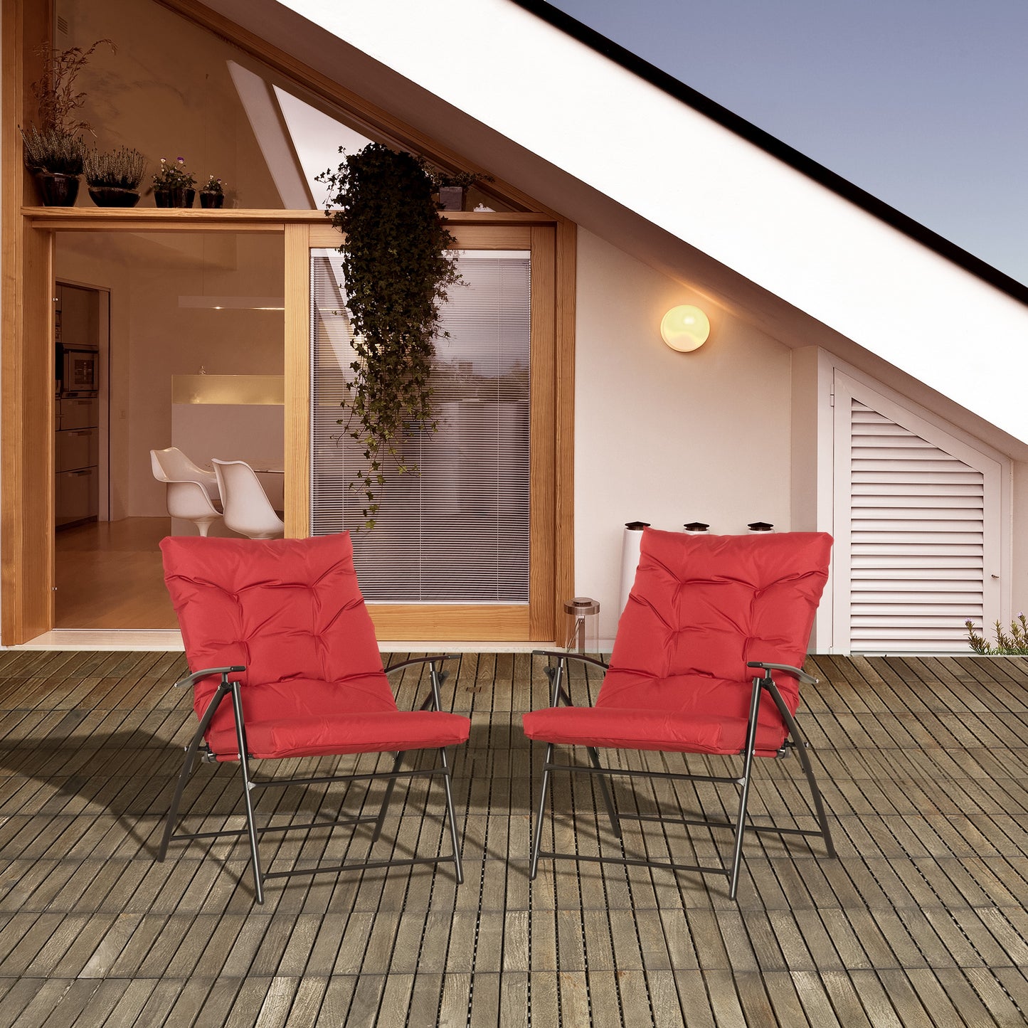 Outsunny Set of 2 Outdoor Folding Chairs with Adjustable Backrest, Padded Camping Chairs for Outdoor Events, Red | Aosom Canada