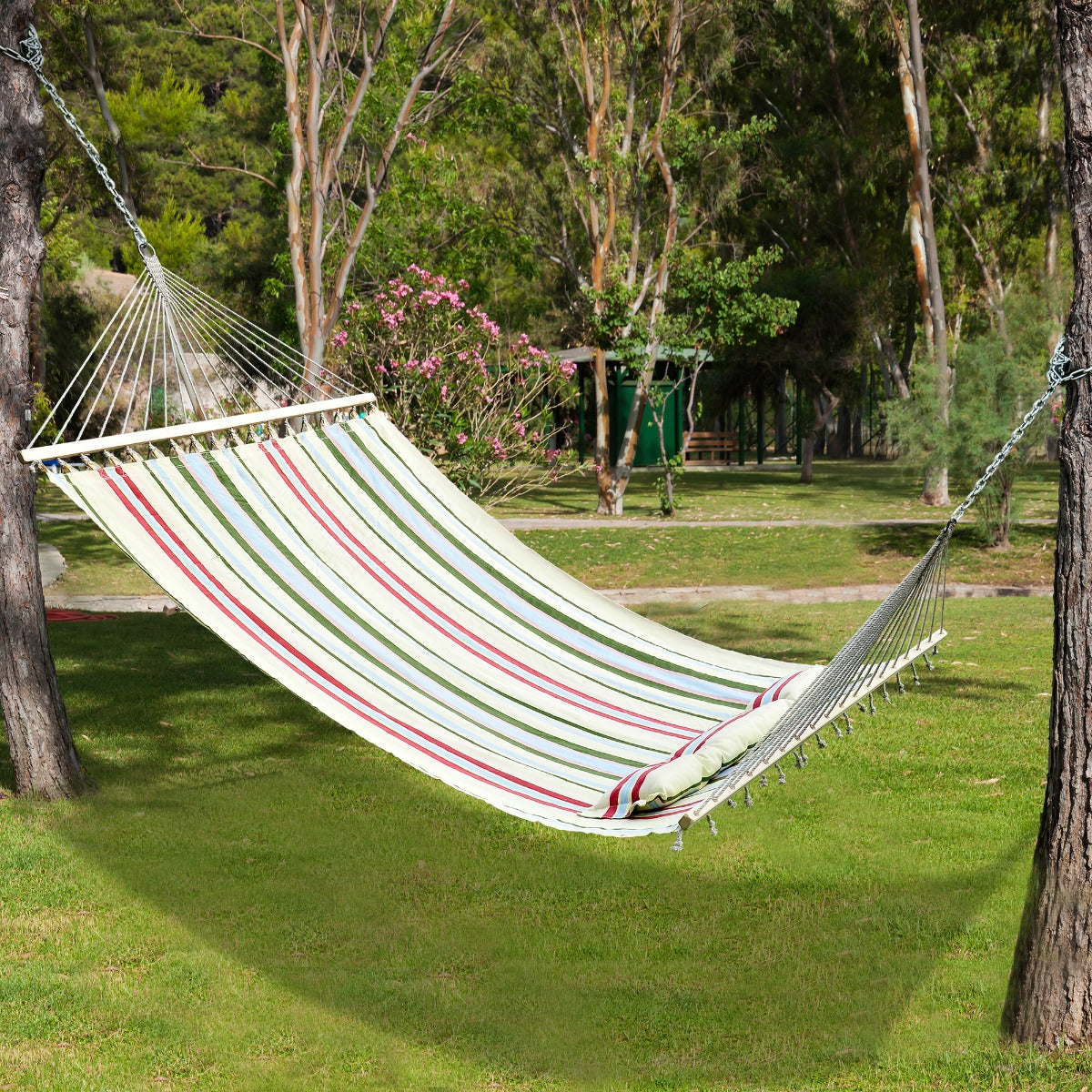Outsunny 83" Hammock Bed Sun Lounger Bed Camping Hang Sleep w/Pillow | Aosom Canada
