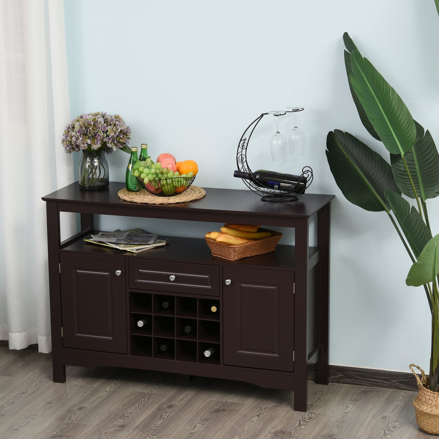HOMCOM Modern Kitchen Buffet Bar Cabinet Storage Sideboard Dining Server with Drawer & 12-Bottle Wine Rack for Living Room, Espresso | Aosom Canada