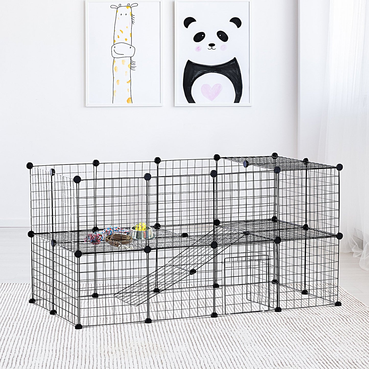 PawHut indoor playpen 36pcs rabbit runs guinea pig pet rat cages Portable DIY House Kennel Crate Fence Mallet Connectors and Cable Ties | Aosom Canada
