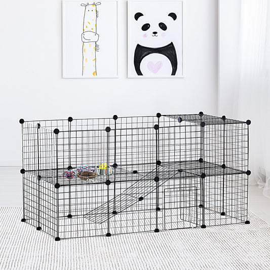 PawHut indoor playpen 36pcs rabbit runs guinea pig pet rat cages Portable DIY House Kennel Crate Fence Mallet Connectors and Cable Ties | Aosom Canada