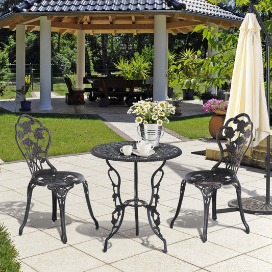 Outsunny 3PCs Patio Bistro Set, Outdoor Cast Aluminum Garden Table and Chairs with Umbrella Hole for Balcony, Bronze | Aosom Canada