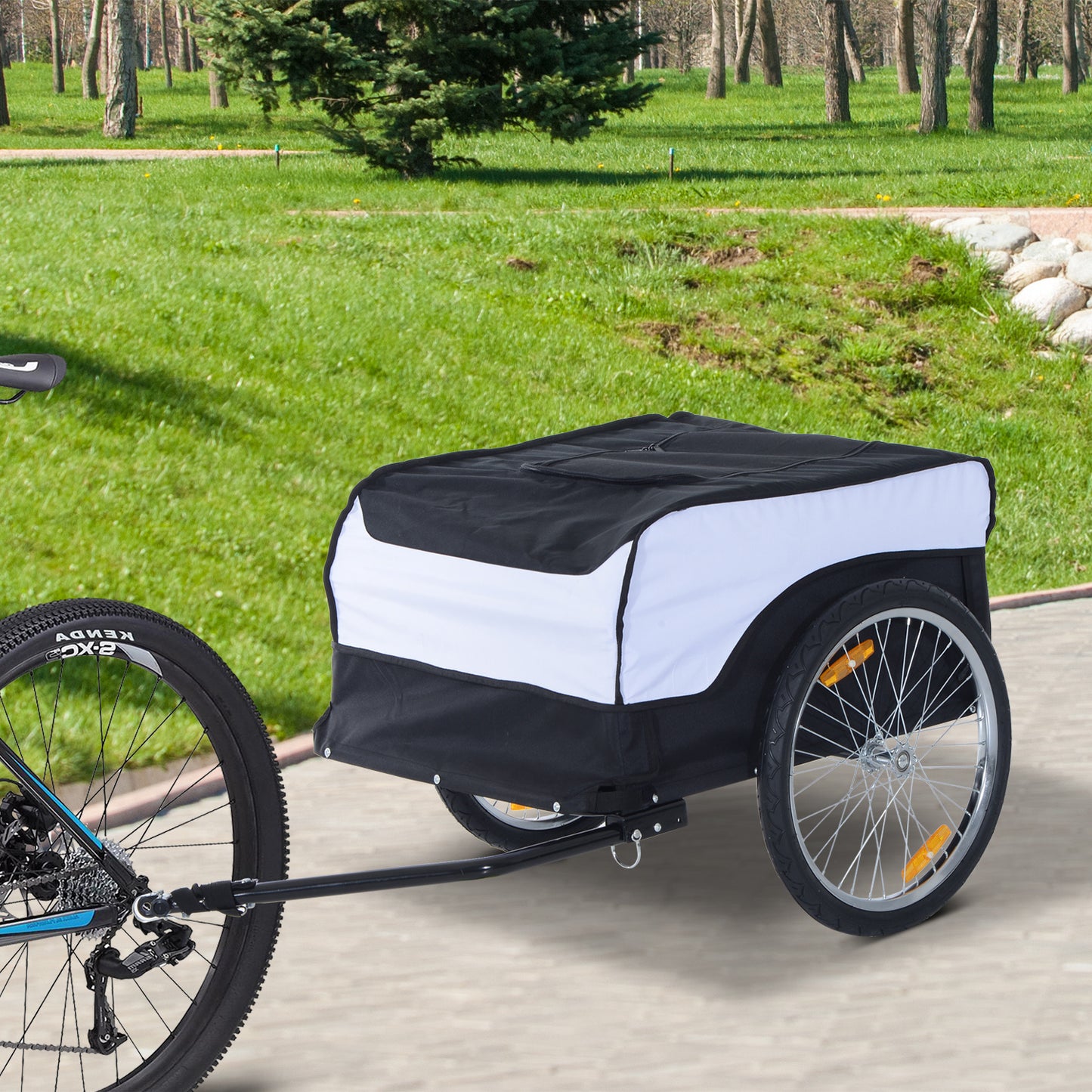 HOMCOM  Bike CargoTrailer Bicycle Luggage Carrier Cart Foldable with Cover White Black | Aosom Canada