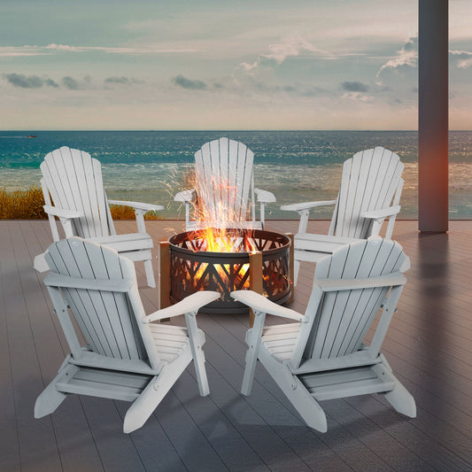 Outsunny Folding Adirondack Chair with Ottoman, Outdoor Wooden Lounger for Patio, Porch, Poolside, Garden, White | Aosom Canada
