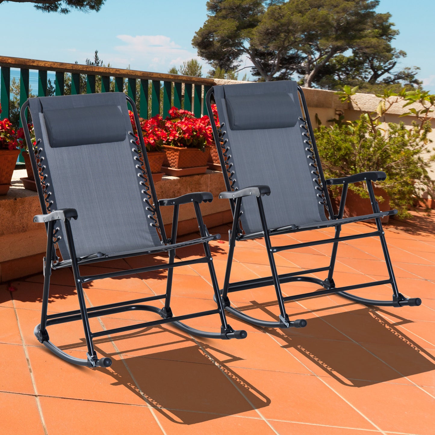 Outsunny Outdoor Patio Folding Rocking Chair Set Porch Lawn Furniture Garden Rocker Chaise Lounge Grey | Aosom Canada