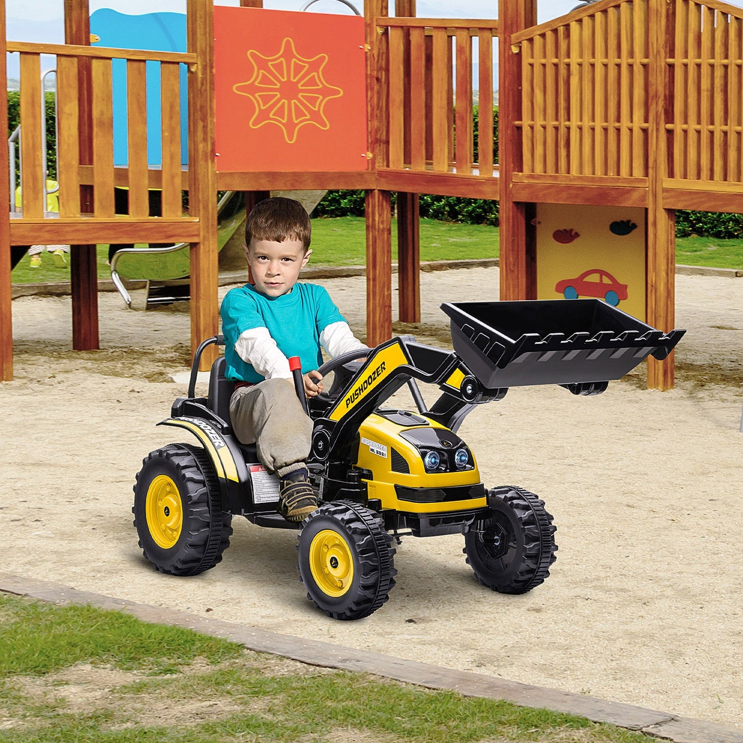 Aosom Kids Digger Ride On Excavator 6V Battery Powered Construction Tractor Music Headlight for 3-5 years old Yellow | Aosom Canada