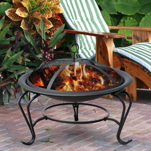 Outsunny 22" Round Fire Pit w/Poker Wood Burning Patio Fireplace Black | Aosom Canada