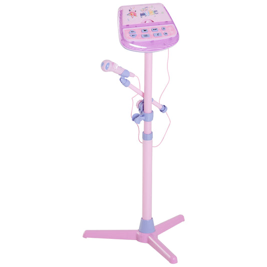 Qaba Kids Karaoke Disco Machine Toy Adjustable Microphone Speaker Stand Connected to iPod Phone MP3 Players Light Pink | Aosom Canada