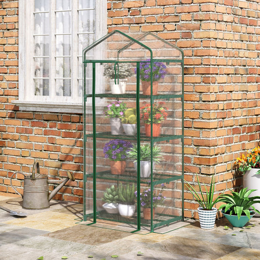 Outsunny 28" x 20" x 63" Portable Greenhouse with 4 Tier Shelves Outdoor Hot House Plant Flower Greenhouse, Transparent | Aosom Canada