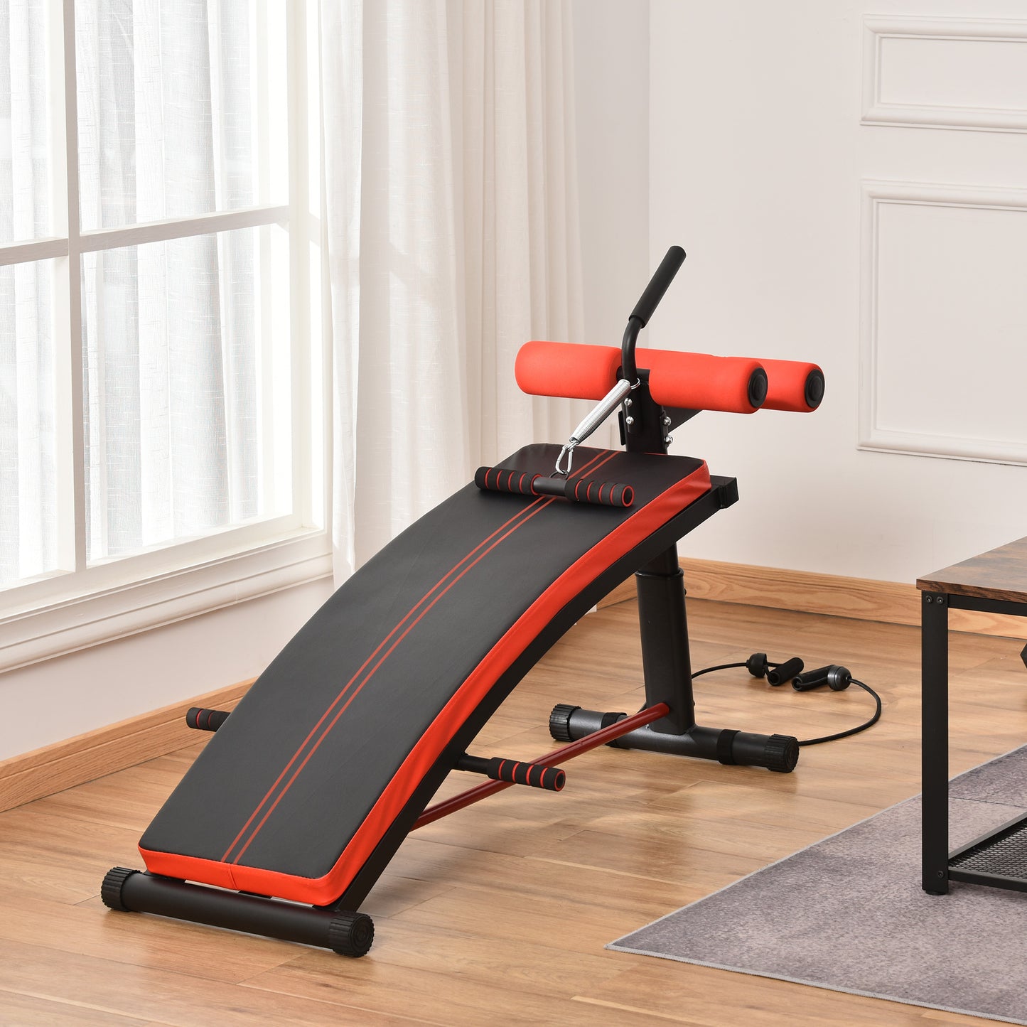 Soozier Training Bench Sit-Up Bench Abdominal Trainer Multifunction With Training Bands Fitness Steel Black | Aosom Canada