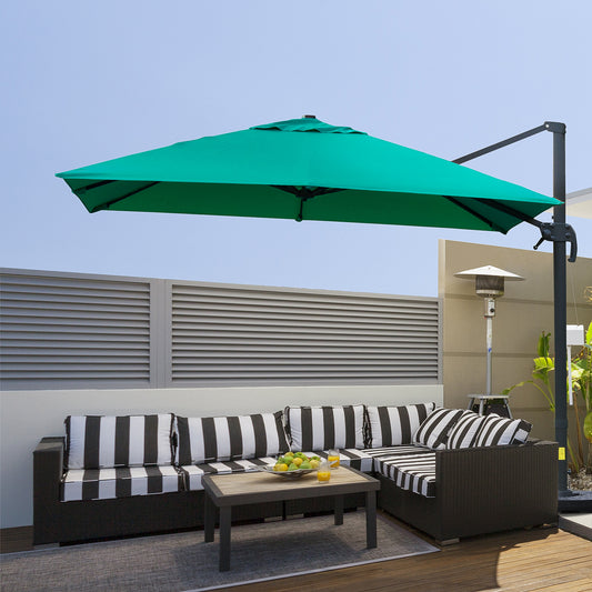 Outsunny 10x10ft Cantilever Umbrella Rotatable Square Top Market Parasol with 4 Adjustable Angle for Backyard Patio Outdoor Area Green | Aosom Canada
