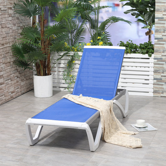 Outsunny Portable Outdoor Chaise Patio Lounge Chair with 5-Level Adjustable Back, Wheels, Breathable Mesh Fabric, Blue | Aosom Canada