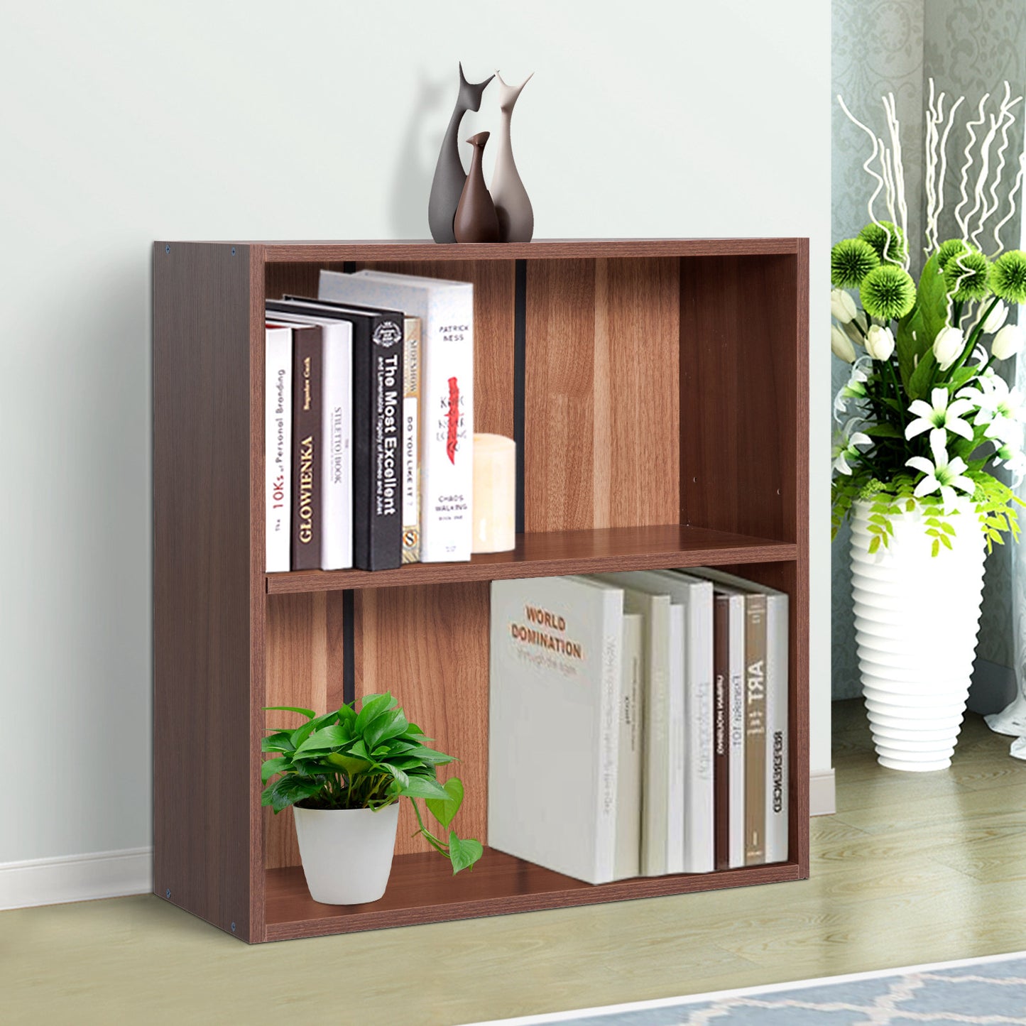 HOMCOM Wood Simple Design Small Bookshelf 2 Tier Storage Contemporary Fashion Home Office Walnut | Aosom Canada