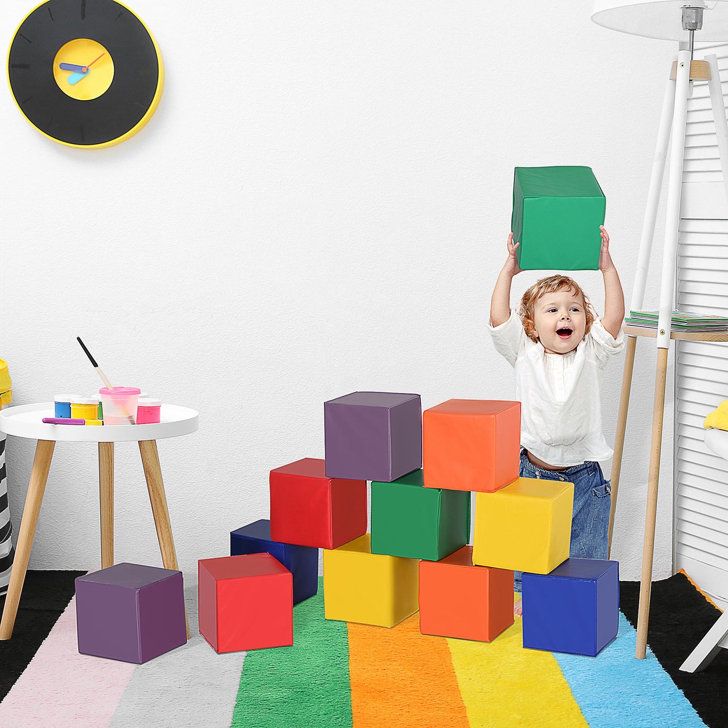 Soozier 12 Piece Soft Play Blocks Soft Foam Toy Building and Stacking Blocks Non-Toxic Compliant Learning Toys for Toddler Baby Kids | Aosom Canada