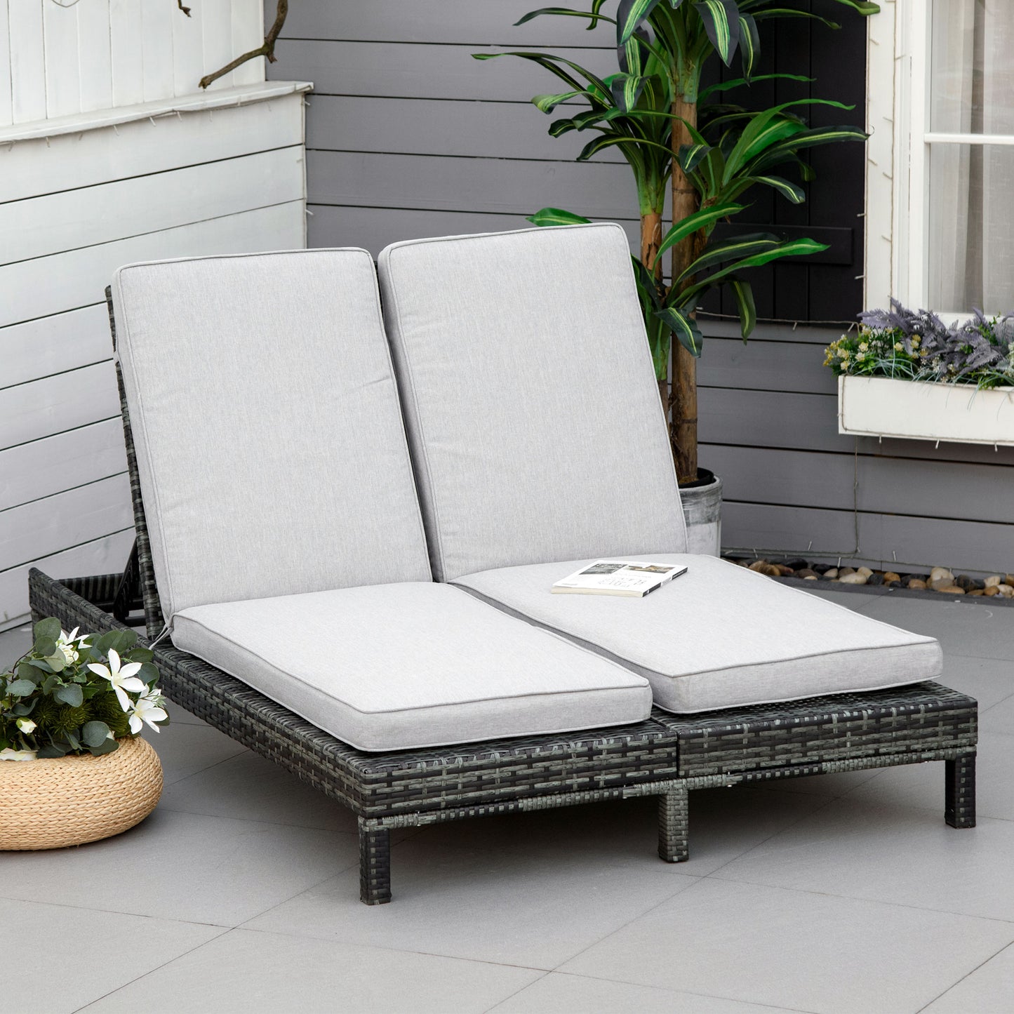 Outsunny Set of 2 Chaise Lounge Cushions, 72"x21.75" Lounge Chair Cushions, Patio Furniture Cushions w/ Non-Slip Ties | Aosom Canada
