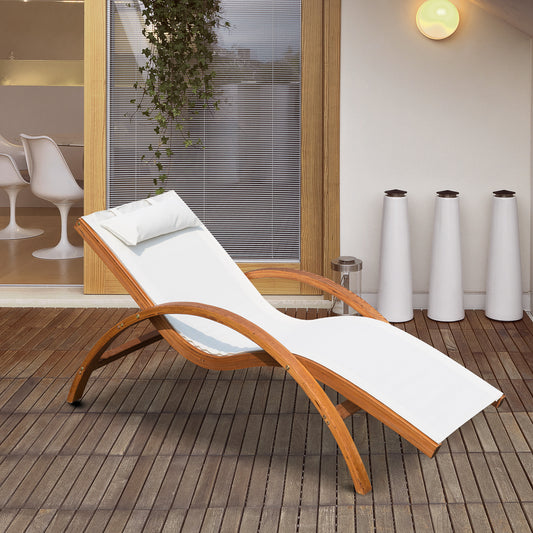 Outsunny Patio Chaise Lounge Chair with Headrest, Garden Sun Lounger Recliner with Wood Frame, Texteline, Cream | Aosom Canada