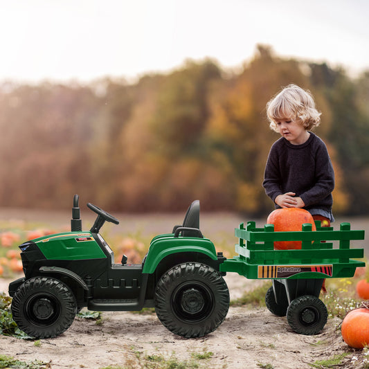 Aosom Ride On Tractor 12V Kids Electric Battery Powered Agricultural Toy Car with Back Trailer & 10 LED Headlights, Green | Aosom Canada