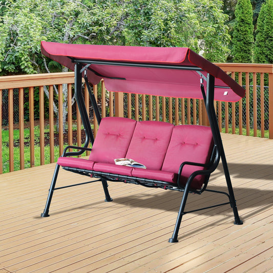 Outsunny Outdoor 3-person Metal Porch Swing Chair with Canopy for Patio Garden Backyard Poolside, Wine Red | Aosom Canada