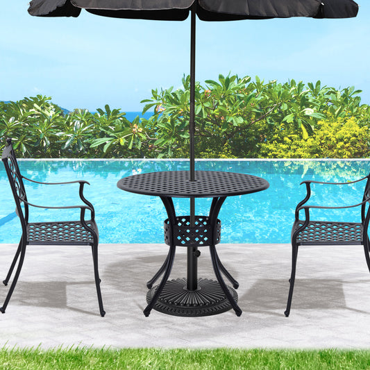 Outsunny Cast Aluminum Patio Outdoor Bistro Round Dining Table with Umbrella Hole, 33-Inch Diameter Outdoor Garden Furniture, Black | Aosom Canada
