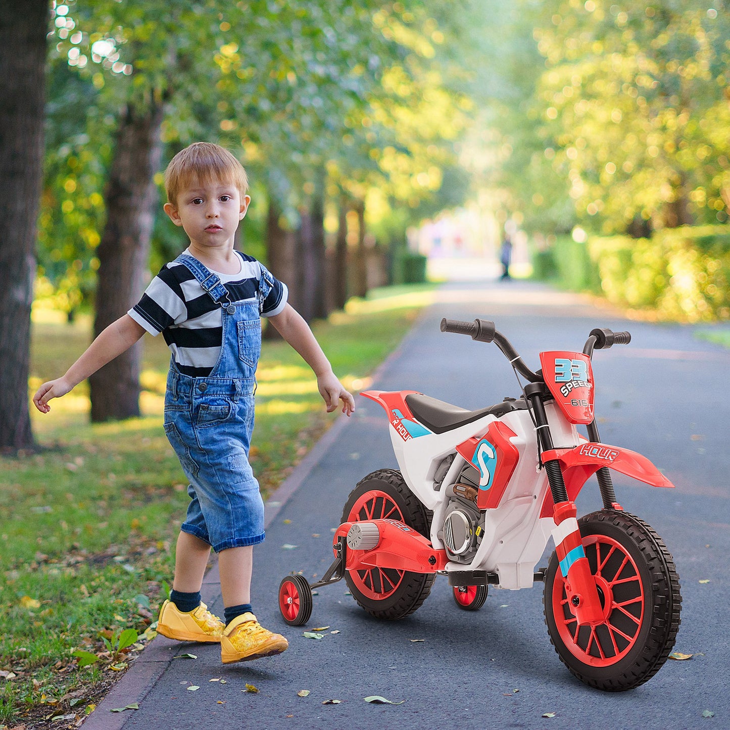 Aosom Kids Dirt Bike Battery-Powered Ride-On Electric Motorcycle with Charging 12V Battery, Training Wheels Red | Aosom Canada