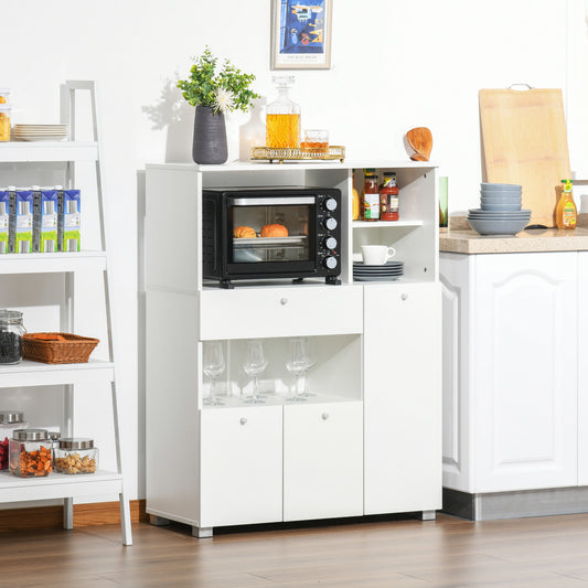 HOMCOM Compact Kitchen Pantry Buffet Server Hutch Storage Cabinet  with Microwave Oven Stand Drawer and Shelves, White | Aosom Canada