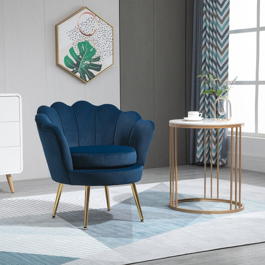 HOMCOM Modern Velvet-Touch Fabric Accent Chair Leisure Club Chair with Gold Metal Legs for Living Room, Blue | Aosom Canada