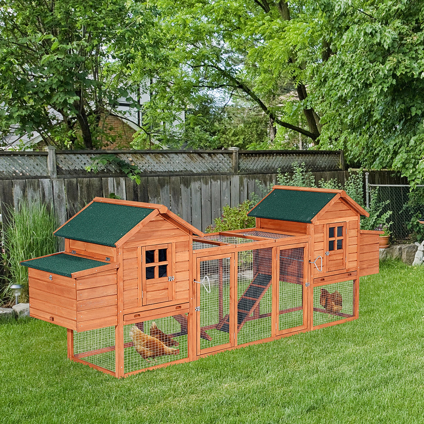 PawHut 123" Dual Chicken Coop Wooden Large Chicken House Rabbit Hutch Hen Poultry Cage Backyard with Outdoor Ramps and Nesting Boxes | Aosom Canada