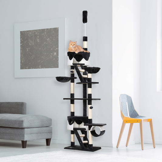 Pawhut Best Cat Tree For Large Cats 94"-102" Ceiling High Cat Condo Scratching Post Activity Center Multi-Level Play House White | Aosom Canada