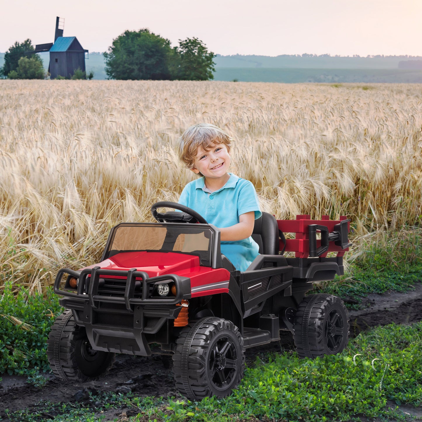Aosom 12V Kids Ride-on Car Electric Truck Pickup Toy with Parent Remote Control and Trailer, MP3/USB Input for Music, Red | Aosom Canada