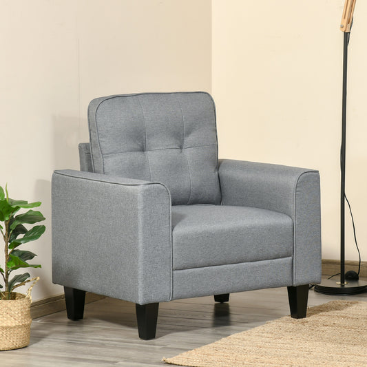 HOMCOM Button Tufted Armchair Modern Single Sofa Chair Upholstered Accent Chair with Rubber Wood Legs, Grey w/ Legs, | Aosom Canada