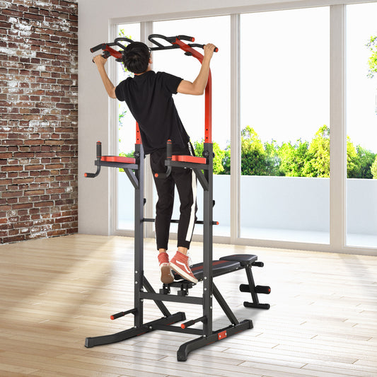 Soozier Pull Up Bar Station Power Tower for Home Gym Traning Workout Equipment With Sit Up Bench | Aosom Canada