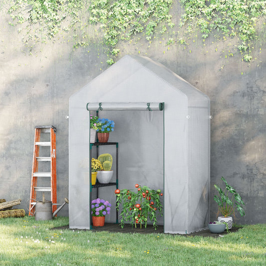 Outsunny 56"x29" Greenhouse for Outdoor, Portable Gardening Plant Hot House with 2-Tier Shelf, Roll-Up Zippered Door, PE Cover, Green | Aosom Canada