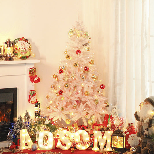 HOMCOM 7ft Artificial Christmas Tree Holiday Home Decoration with Metal Stand  Automatic Open  White and Pink|Aosom Canada