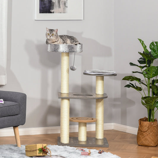 PawHut Cat tree Tower Climbing Kitten Activity Center Furniture w/ Sisal Scratching Post Perch Hanging Balls 19.75" x 19.75" x 40.5" | Aosom Canada