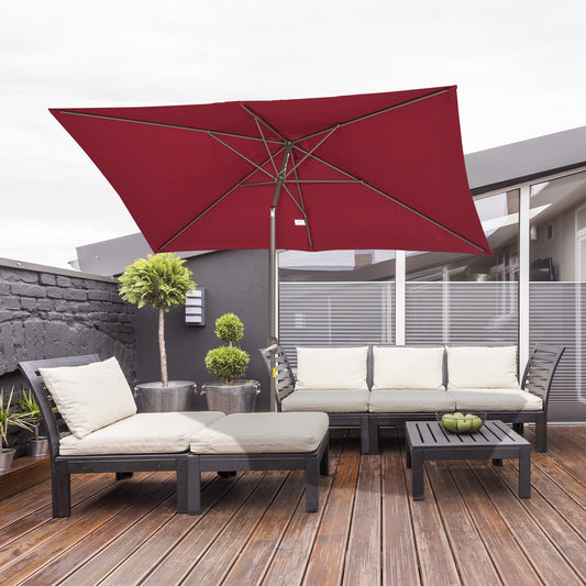 Outsunny 6.5x10ft Rectangle Aluminum Tilt Patio Umbrella Garden Market Parasol Outdoor Sunshade Canopy with Crank(Wine Red) | Aosom Canada