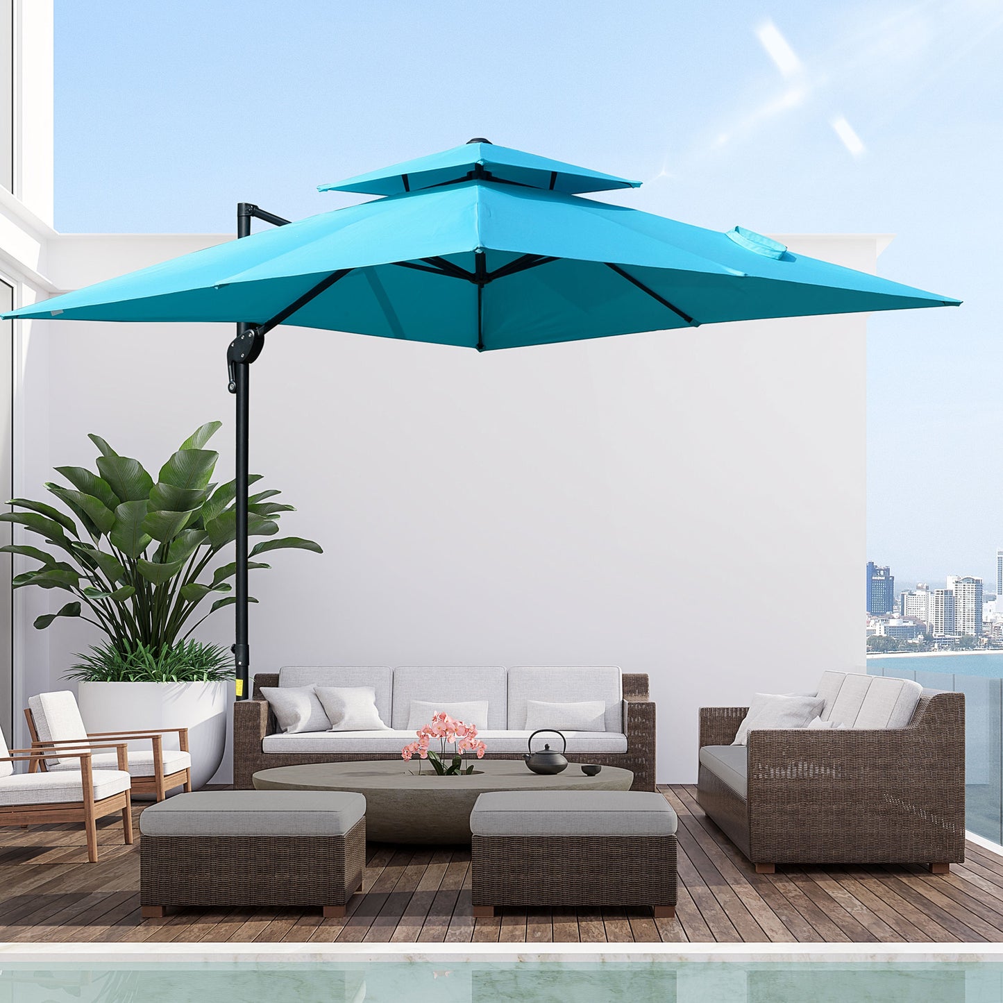 Outsunny 10' x 10' Patio Umbrella Square Cantilever Aluminum Umbrella  w/ 360° Rotation, 5 Adjustable Tilt Angles Weights| Aosom Canada